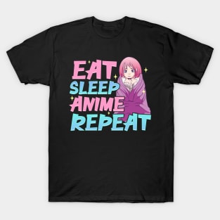 Funny Anime Obsessed Girl Eat Sleep Anime Repeat T-Shirt